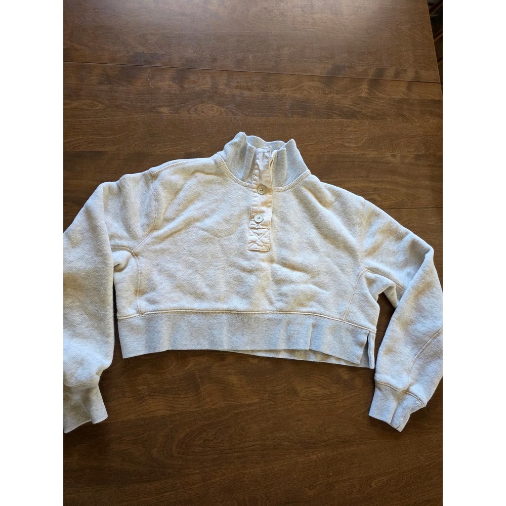 T by Alexander Wang Grey Cropped Henley Sweatshirt Mock Neck sporty S running